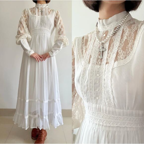 Gunne Sax Dresses & Skirts - 1970s Gunne Sax Victorian Lace Wedding Dress | White Prairie Maxi Dress